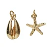2 guldfarvede vedhæng/charms, søstjerne Ø15 mm, musling 10×14 mm