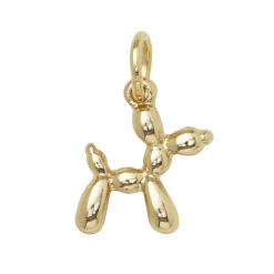 Guldfarvet charm-vedhæng formet som en ballonhund, 14×11×3 mm
