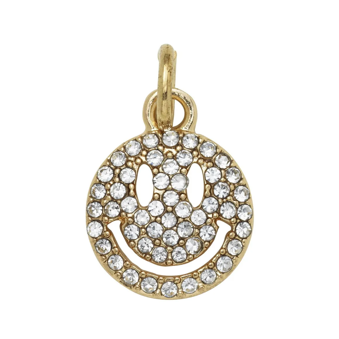 Guldfarvet charm-vedhæng med smiley fyldt med bling Ø12 mm