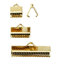 Guldfarvet klemmedup/endedup – bredde 5, 10 og 20 mm. 4 stk. af hver slags.