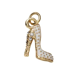 Guldfarvet vedhæng/charm højhælet sko med hvid farve 11×15×4 mm