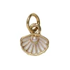 Guldfarvet vedhæng/charm musling med hvide detaljer 8×6 mm