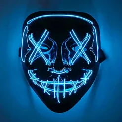 Halloween-maske, ondskabsfuldt klovneansigt med blåt LED-lys!