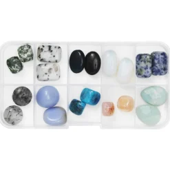 Halvædelsten i mix 2×10 stk., smukke natursten med 1 mm huldiameter