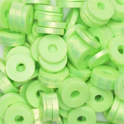 Heishi-perler i rør – guldskinnende grønne heishis, Ø6 mm