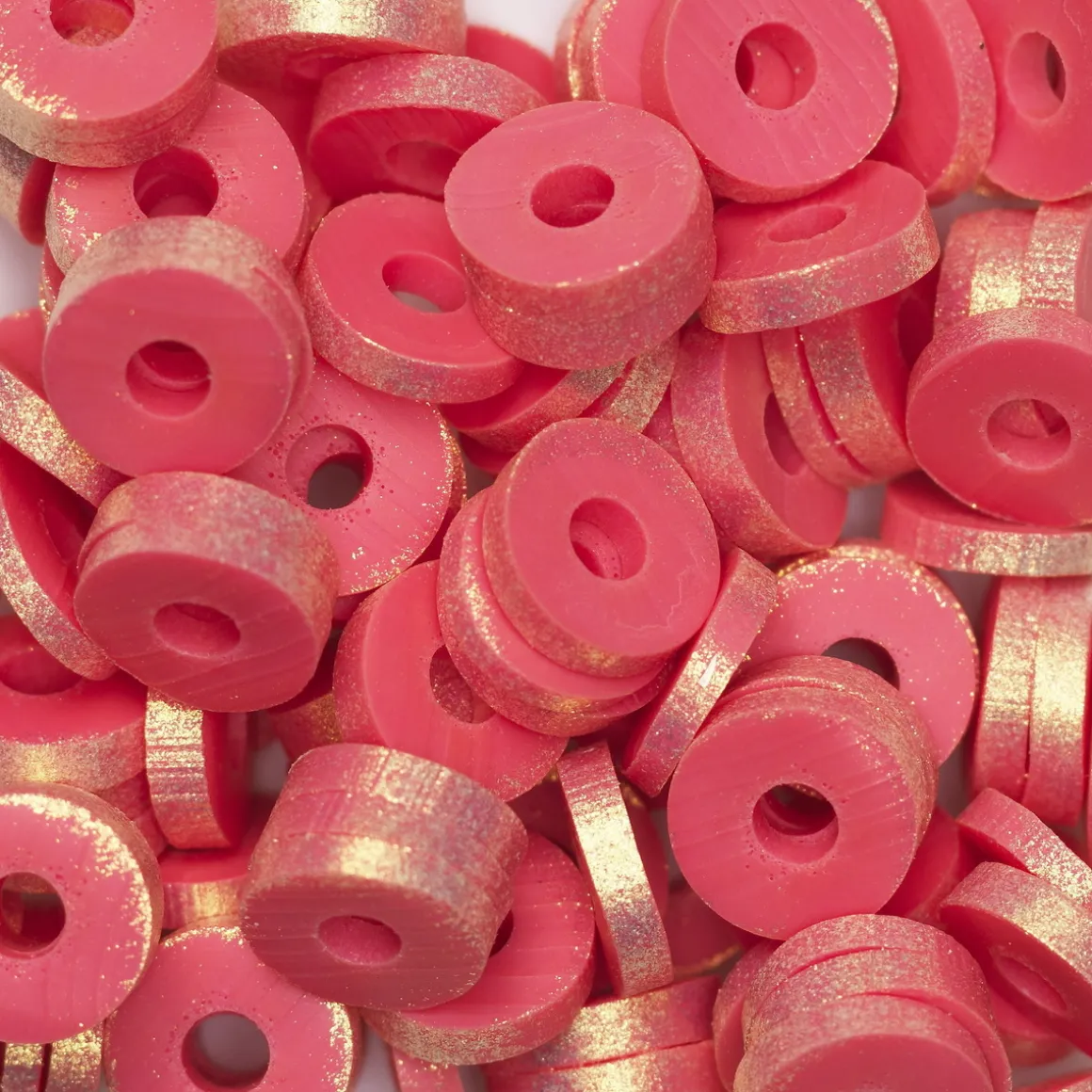 Heishi-perler i rør – guldskinnende røde heishis, Ø6 mm