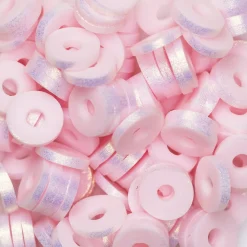 Heishi-perler i rør – guldskinnende lys rosa heishis, Ø6 mm