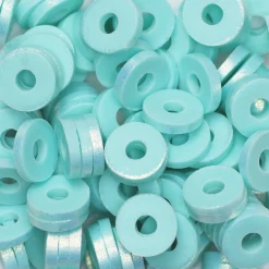Heishi-perler i rør – guldskinnende aqua heishis, Ø6 mm