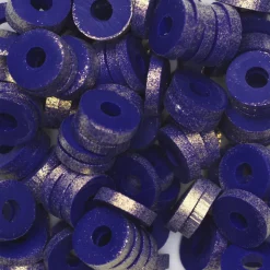 Heishi-perler i rør – guldskinnende, mørkeblå heishis, Ø6 mm