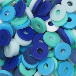 Heishi-perler i rør – skønt mix med hvide, blå & turkis heishis, Ø6 mm
