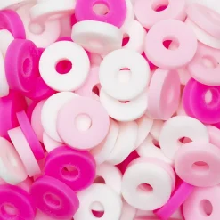 Heishi-perler i rør – skønt mix med hvide, rosa & cerise heishis, Ø6 mm
