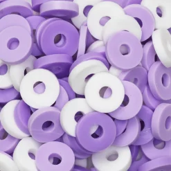 Heishi-perler i rør – skønt mix med lilla & hvide heishis, Ø6 mm