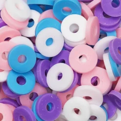 Heishi-perler i rør – skønt mix med hvide, rosa & turkis heishis, Ø6 mm