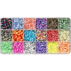 Heishi-perler i stribet & farvestrålende mix med 18 forskellige varianter
