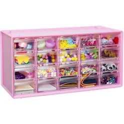 Hobbykommode i rosa udførelse! Masser af hobby- og hobbytilbehør – 38×15,5×19 cm