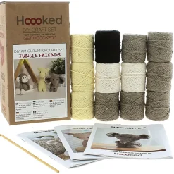 Hooked DIY-kit Jungle friends, hækl 3 sjove junglevenner