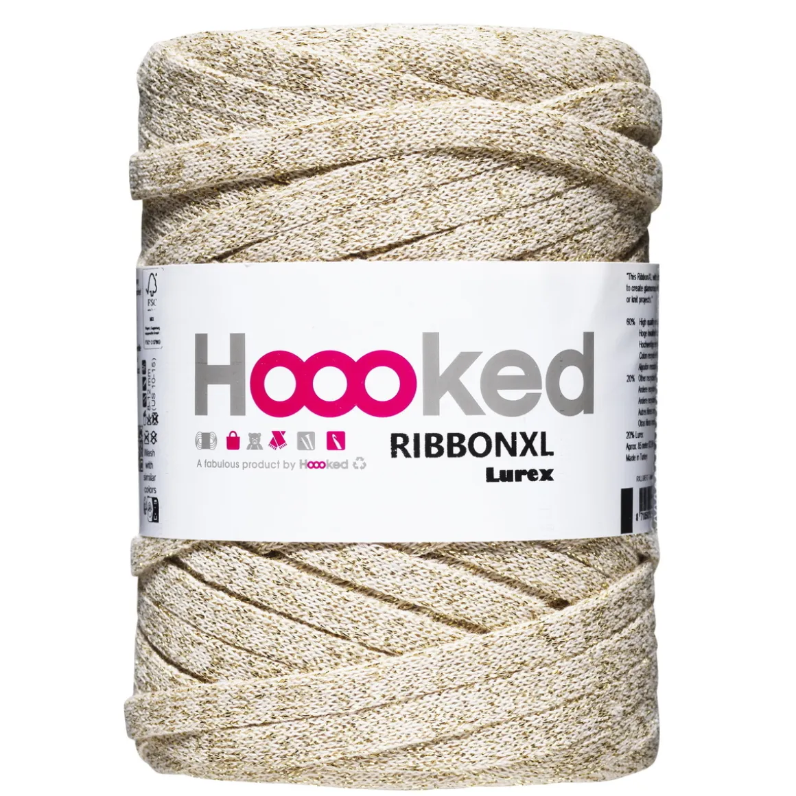 Hoooked Ribbon XL garn Lurex 250 g guld – Golden Glitter
