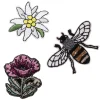 Iron-on applikation 2 blomster og 1 stor bi, som måler 70×45 mm
