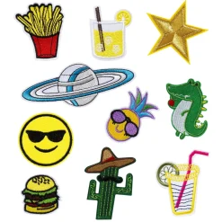 Iron-on applikation 10-pak med motiver inspireret af pop art – størrelse 4-11 cm