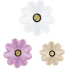 Iron-on stofmærker margueritter 3 stk. Søde skinnende blomster med guldtråd i midten, Ø30-45 mm