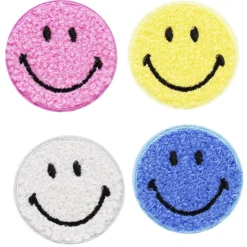 Iron-on stofmærker smileys 4 stk. Bløde frotté-smileys, Ø40 mm