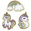Iron-on stofmærke unicorns, 3 stk. 2 vildt søde enhjørninger og 1 regnbue med guldglitter, 35-50 × 30-50 mm