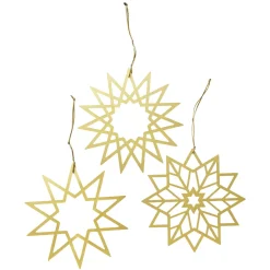 Juledekoration, 3 stk. gyldne ophæng af metal – detaljerede julestjerner, Ø12 cm