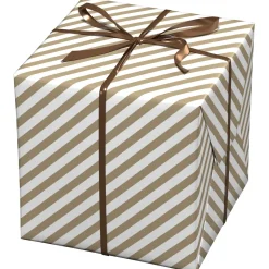 Julepapir 10 meters rulle, 57 cm bred – hvidt papir med guldstribet motiv (ikke metallic)