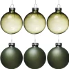 Juletræskugler, 6 stk. fine, grønne julekugler af glas Ø6 cm – 3 matte og 3 blanke