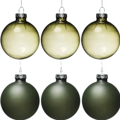 Juletræskugler, 6 stk. fine, grønne julekugler af glas Ø6 cm – 3 matte og 3 blanke