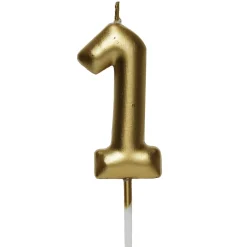 Kagelys/tallys, guldfarvet, 6 cm højt – tallet 1