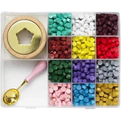 Kit med 12×3 gram voks, ske og holder til flotte laksegl