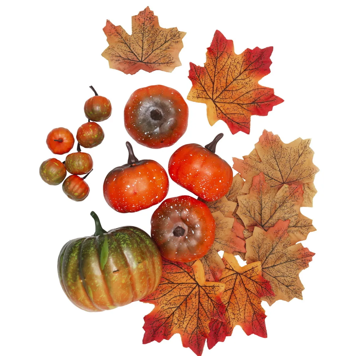 Kit med græskar og efterårsløv til dekoration til halloween og halloweenfest