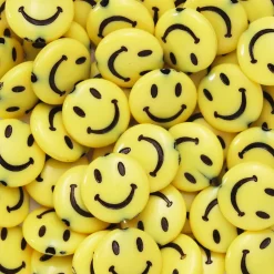 50 klart gule, store, runde smileyperler – spred glæde med smileys! Ø14 mm