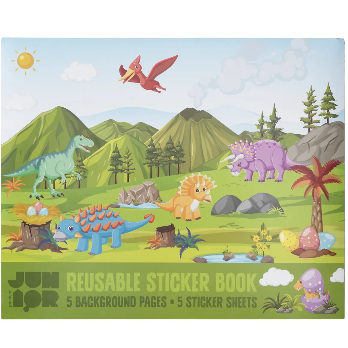 Klistermærkebog Dino World, 35x29 cm, med 100+ genanvendelige stickers