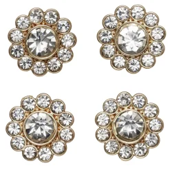 Knapper med glitrende simili omgivet af guldfarvet metal, 4 stk. Ø15 mm