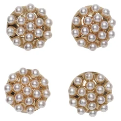 Knapper med perlemorsskinnende miniperler på guldfarvet metal, 4 stk. Ø11 mm