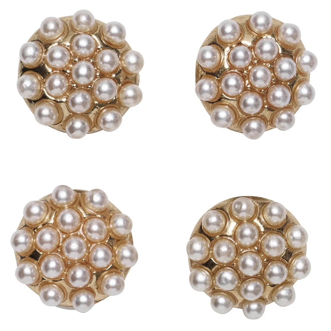 Knapper med perlemorsskinnende miniperler på guldfarvet metal, 4 stk. Ø11 mm