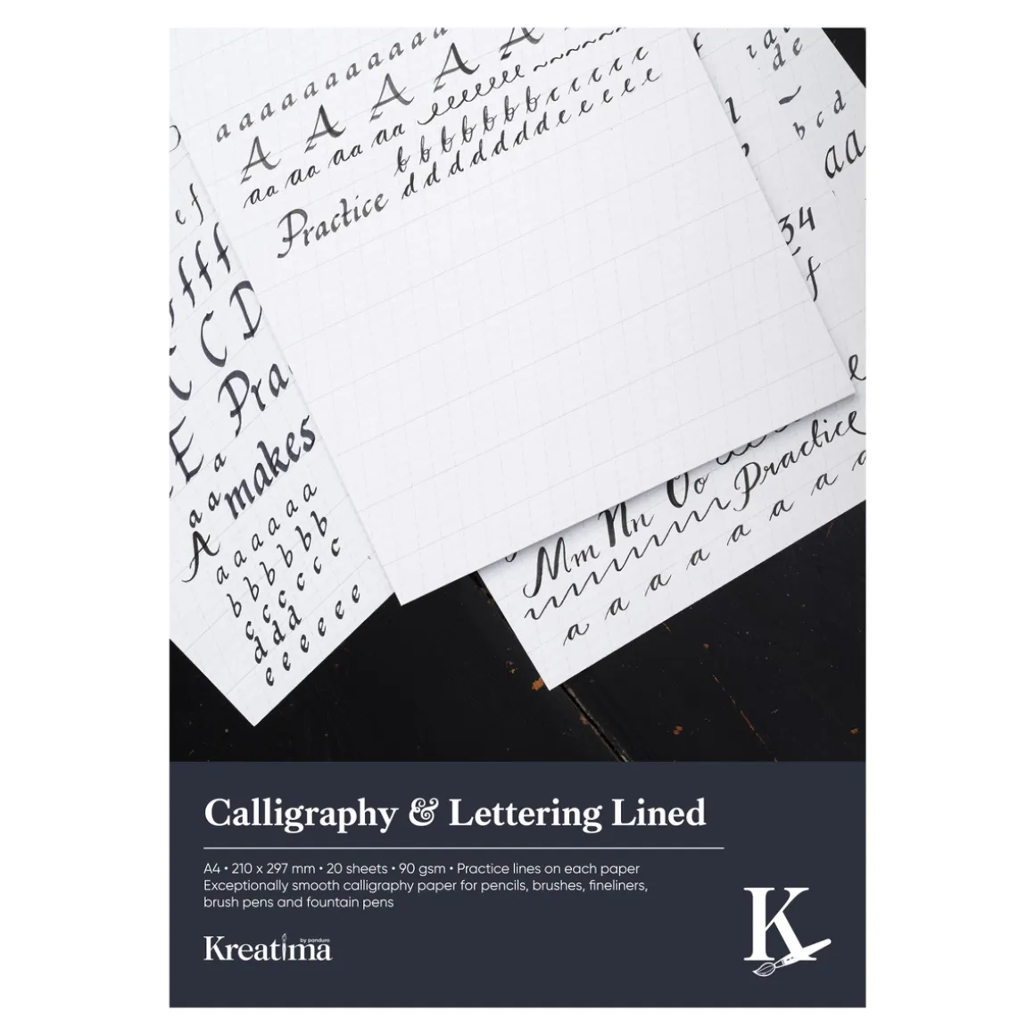 Kreatima Calligraphy & Lettering linjeret kalligrafiblok, A4 (210×297 mm), 20 ark, 100 g/m²