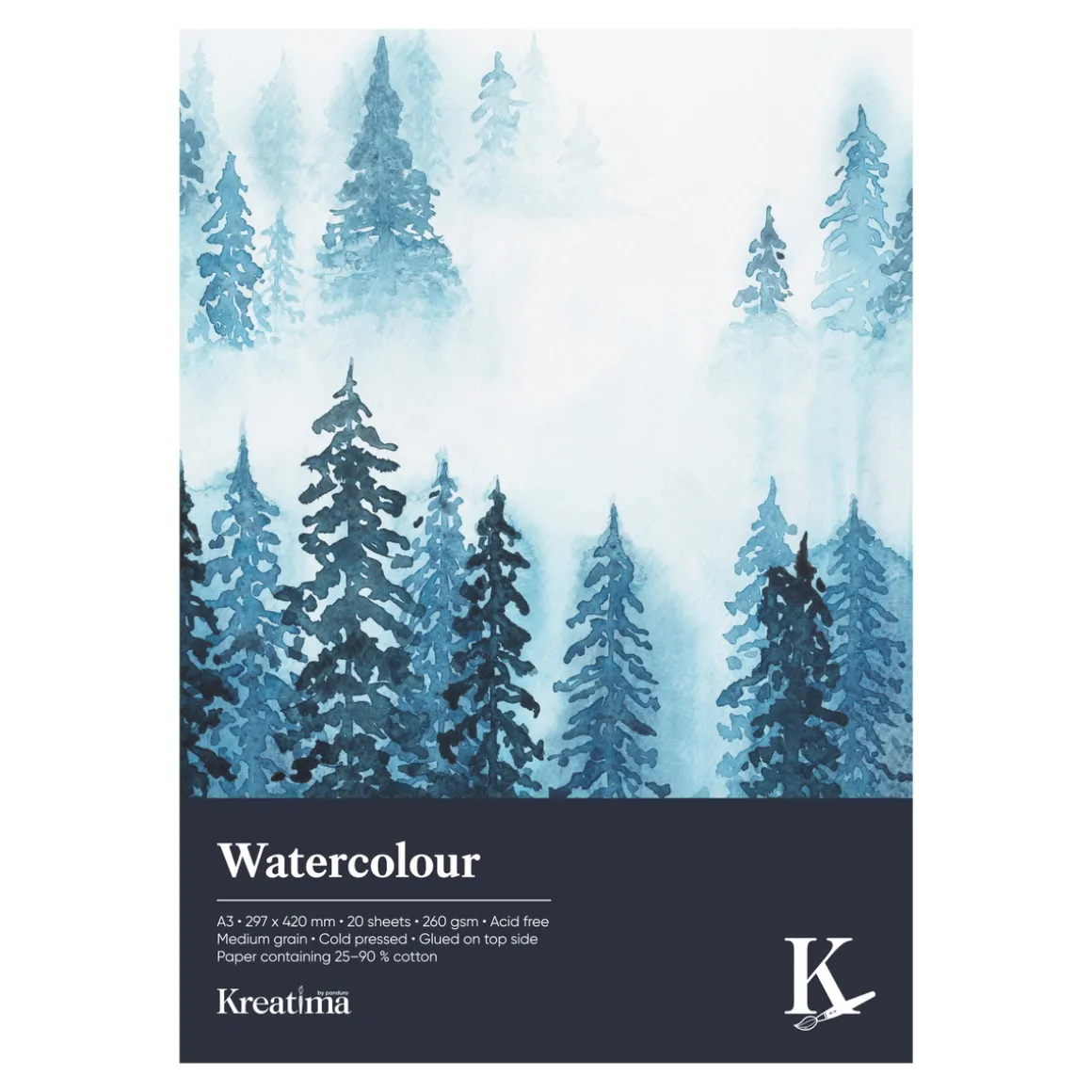 Kreatima Watercolour akvarelblok A3 (297×420 mm), 20 ark, 260 g/m²