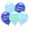 Latexballoner 5-pak Ø26 cm – blåt tema med teksten Happy Birthday