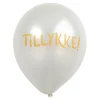 Latexballoner 6-pak Ø30 cm – lyse perlemorsfarvede balloner med teksten Tillykke!