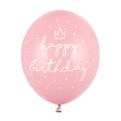 Latexballoner 6-pak Ø30 cm – rosa med teksten Happy Birthday
