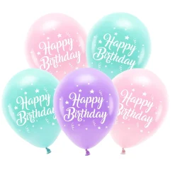 Latexballoner 5-pak Ø26 cm – rosa tema med teksten Happy Birthday