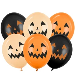 Latexballoner 6-pak, ondt grinende græskar til halloween! I 3 forskellige farver. Ø30 cm