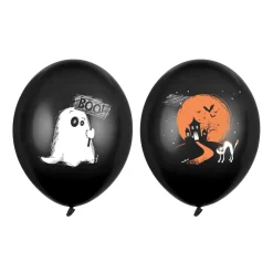 Latexballoner, sorte balloner til Halloween med spøgelse og spøgelseshus 6-pak, Ø30 cm