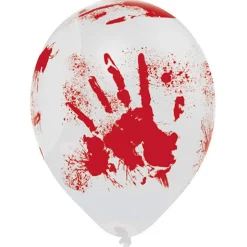 Latexballoner til halloween med blodige håndaftryk 6-pak Ø24,5 cm