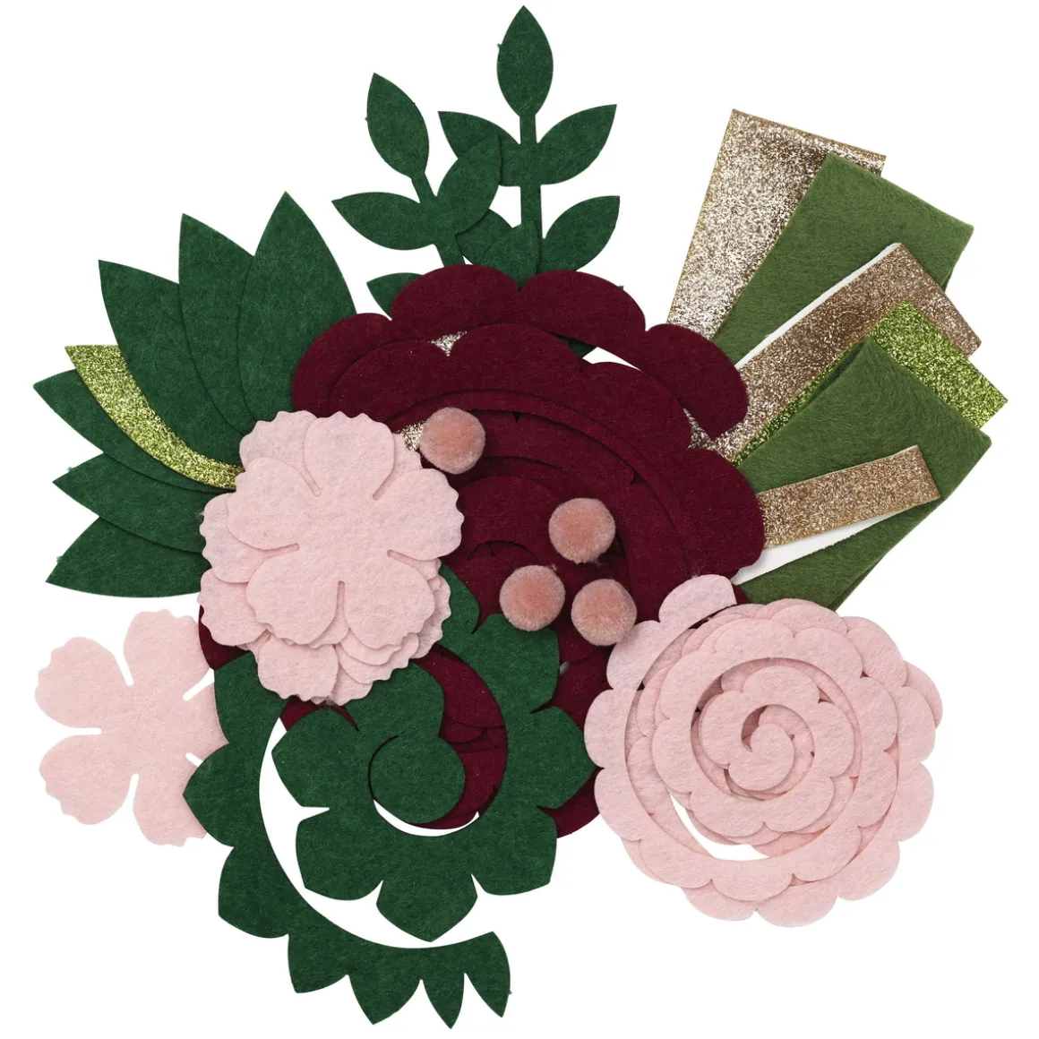 Lav smukke og levende filtblomster af færdigskårne filtstykker – rosa tema