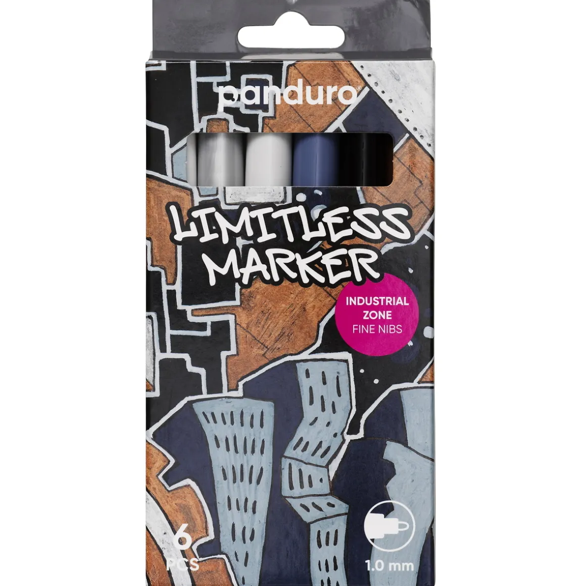 Limitless Marker S Industrial Zone, sæt med 6 akrylpenne – Fin spids Ø1 mm