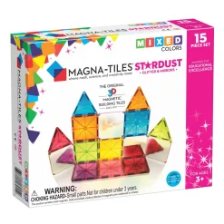 Magna-tiles Stardust 15 stk. – transparente magnetelementer med klare farver, glitter og spejle